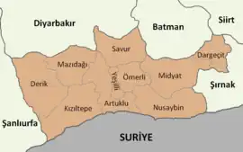 Map showing Derik District in Mardin Province