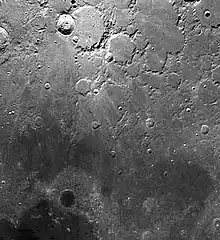 Photo of Mare Frigoris. Plato is the dark circular feature to the south of the mare.