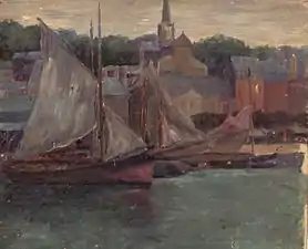 Bateaux à quai, Trouville-sur-Mer, 1920, collection Ucciani.