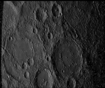 Mariner 10 image  with Bernini at right and Cervantes at left