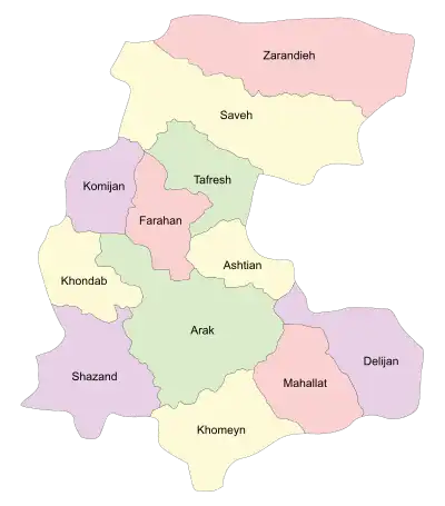 Location of Saveh County in&nbsp;Markazi&nbsp;province (top, yellow)
