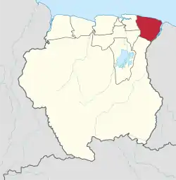 Map of Suriname showing Marowijne district