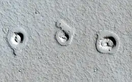 "Rootless Cones" on Mars - due to lava flows interacting with water (MRO, January 4, 2013) (.mw-parser-output .geo-default,.mw-parser-output .geo-dms,.mw-parser-output .geo-dec{display:inline}.mw-parser-output .geo-nondefault,.mw-parser-output .geo-multi-punct{display:none}.mw-parser-output .longitude,.mw-parser-output .latitude{white-space:nowrap}21°57′54″N 197°48′25″E﻿ / ﻿21.965°N 197.807°E﻿ / 21.965; 197.807).