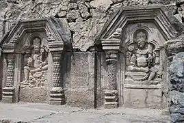 Sculptures in the Martand Temple. The trefoil arch is a characteristic feature of Brahminical temple architecture in Kashmir.