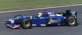 Martin Brundle driving the JS41 at the 1995 British Grand Prix.