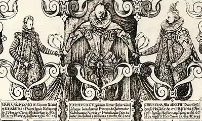 With his first wife Maria and second wife Christina in 1598 by Hieronymus Nützel&nbsp;[sv]