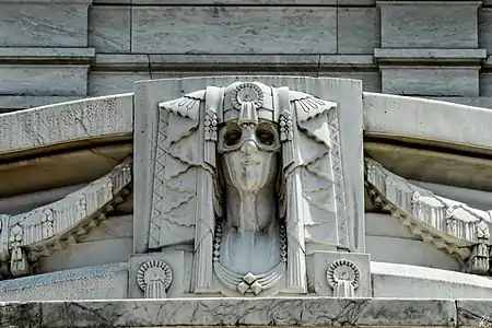 One of the mascarons made by Adamo Boari in the facade of the Palacio de Bellas Artes in Mexico City, Mexico (1904–1934)