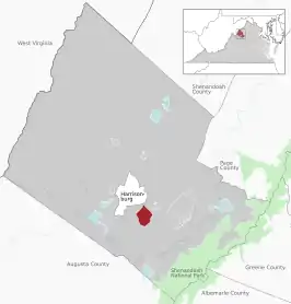 Location of the Massanetta Springs CDP within the Rockingham County