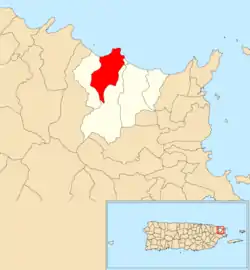 Location of Mata de Plátano within the municipality of Luquillo shown in red