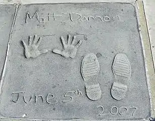 Hand and foot prints in cement dated of June 6, 2007
