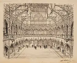 The neo-gothic stock exchange in Antwerp, ca. 1886 (drawing by Maxime Lalanne)