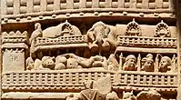 Maya's dream of an elephant when conceiving the Buddha, in Kapilavastu. Sanchi.