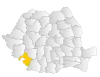 Map of Romania highlighting Mehedinți County