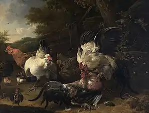 Roosters Fighting (1686), oil on canvas, 104 x 136.5&nbsp;cm., Staatliche Kunsthalle Karlsruhe