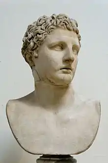 Roman marble head of Meleager, after Scopas, on a restored bust (British Museum)