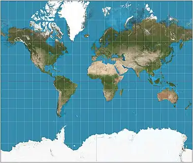 Mercator projection(82°S and 82°N)