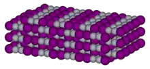 Spacefil model of crystalline mercury(I) iodide