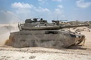 Merkava Mk 4m with Trophy active protection system, the first operationally tested Active Protection System for tanks.