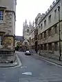 Looking down Merton Street, at the corner with Oriel Square, looking east towards Merton College.