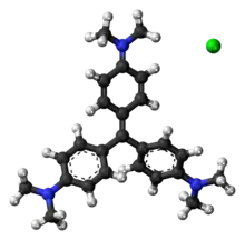 Ball-and-stick model of crystal violet as a chloride salt