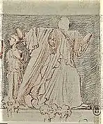 Drawing of a man fighting a centaur.