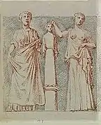 Drawing of a man fighting a centaur.