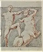 Drawing of a man fighting a centaur.