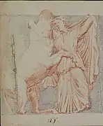 Drawing of a man fighting a centaur.