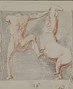 Dessin représentant le combat entre un homme et un centaure.