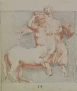 Drawing of centaur and a woman.
