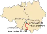 Map of the South Manchester line extensions 2006-2013