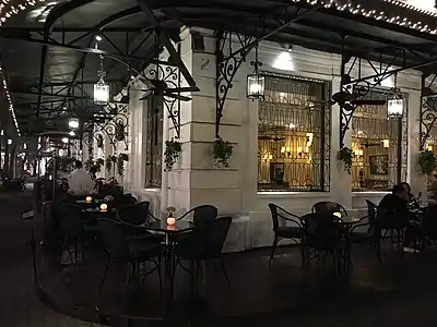 A bistro at Sofitel Legend Metropole Hanoi (1902) with Art Nouveau and colonial designs