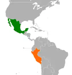 Map indicating locations of Mexico and Peru