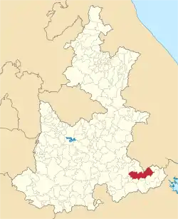 Location of the municipality in Puebla