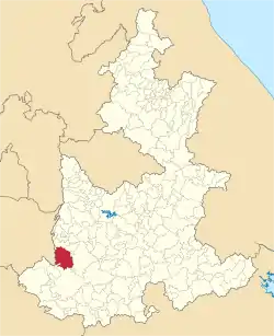 Location of the municipality in Puebla