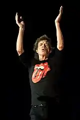Mick Jagger wearing the logo during the No Filter Tour in Warsaw, Poland