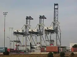 Gantry cranes at the adjacent Hanjin Terminal, Port of Oakland.