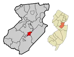 Spotswood highlighted in Middlesex County. Inset: Location of Middlesex County in New Jersey.