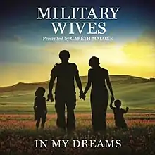 Silhouettes of a soldier embracing his family at sunset in a field of poppies