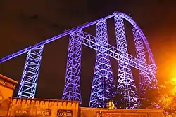 Steel structure illuminated at night
