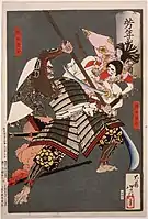 A samurai uses a naginata, Yoshitoshi