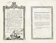 Founder's stock certificate of the Minas de Cazalla y Guadalcanal, issued on 25 April 1795 to Sieur Don Jacobo Matthieu, delegate of the Ministry of Foreign Trade of the French state, signed in the original by the German mining engineer Johann Martin Hoppensack. The silver mines of Guadalcanal, where German miners worked for the Fuggers in the 16th century, were to become the scene of German activity once again. (Front and reverse illustration)