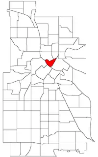 Location of Nicollet Island/East Bank within the U.S. city of Minneapolis
