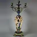 Minton Candelabra, 1860, coloured, mottled, and plain glazes, Revivalist style.