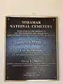 Miramar National Cemetery – 2010 Dedication plaque