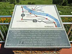Mississippi overlook sign in Balltown, Iowa