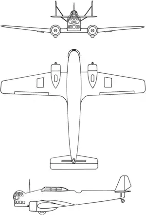 3-view drawing of the Mitsubishi Ki-2-II
