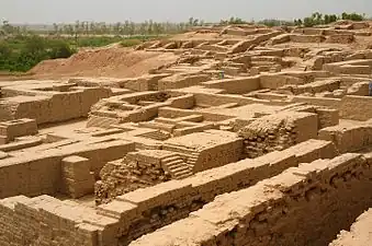 View of Mohenjo Daro, showing the walls and main streets of the city, c.2600-1900 BC