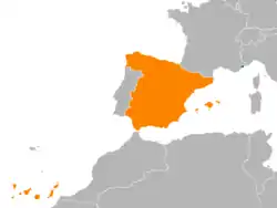 Map indicating locations of Monaco and Spain