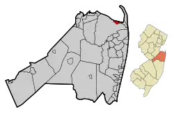 Map of Atlantic Highlands in Monmouth County. Inset: Location of Monmouth County in New Jersey.